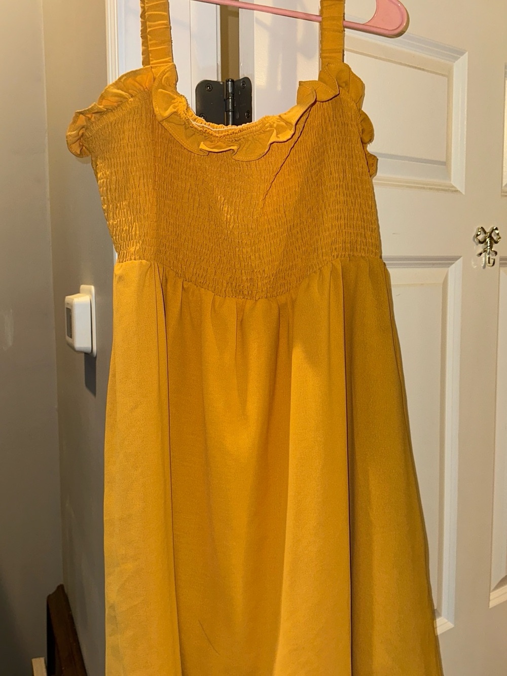 SHEIN Girls' Mustard Ruffle Strap Smocked Sundress